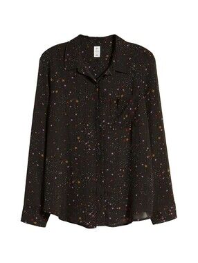 BP. x Claudia Sulewski Black Star Print Button Front Blouse Size L EUC